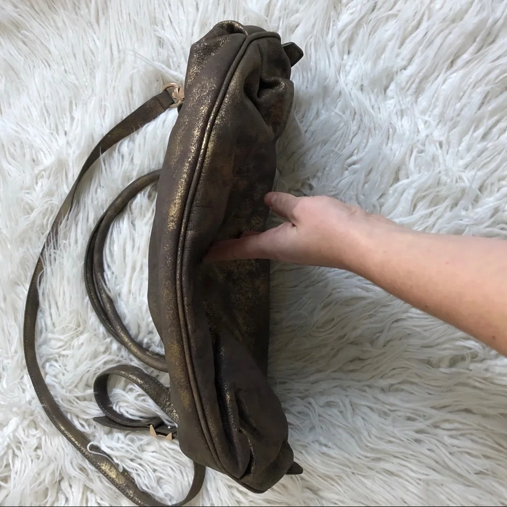 Botkier Leather Valentina Brown Gold Metallic Large Satchel Bag EUC